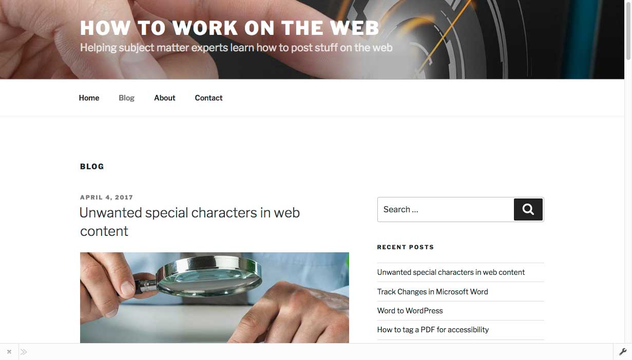 Screenshot of the blog page of How to Work on the Web.